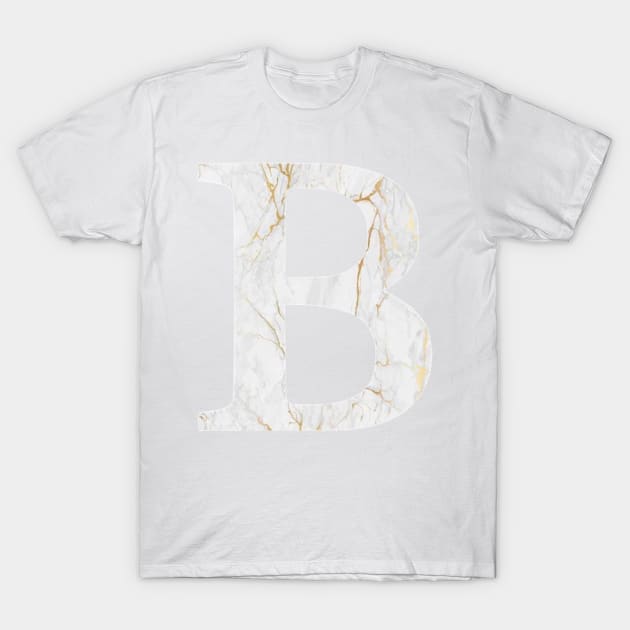 The Letter B White and Gold Marble Design T-Shirt by Claireandrewss